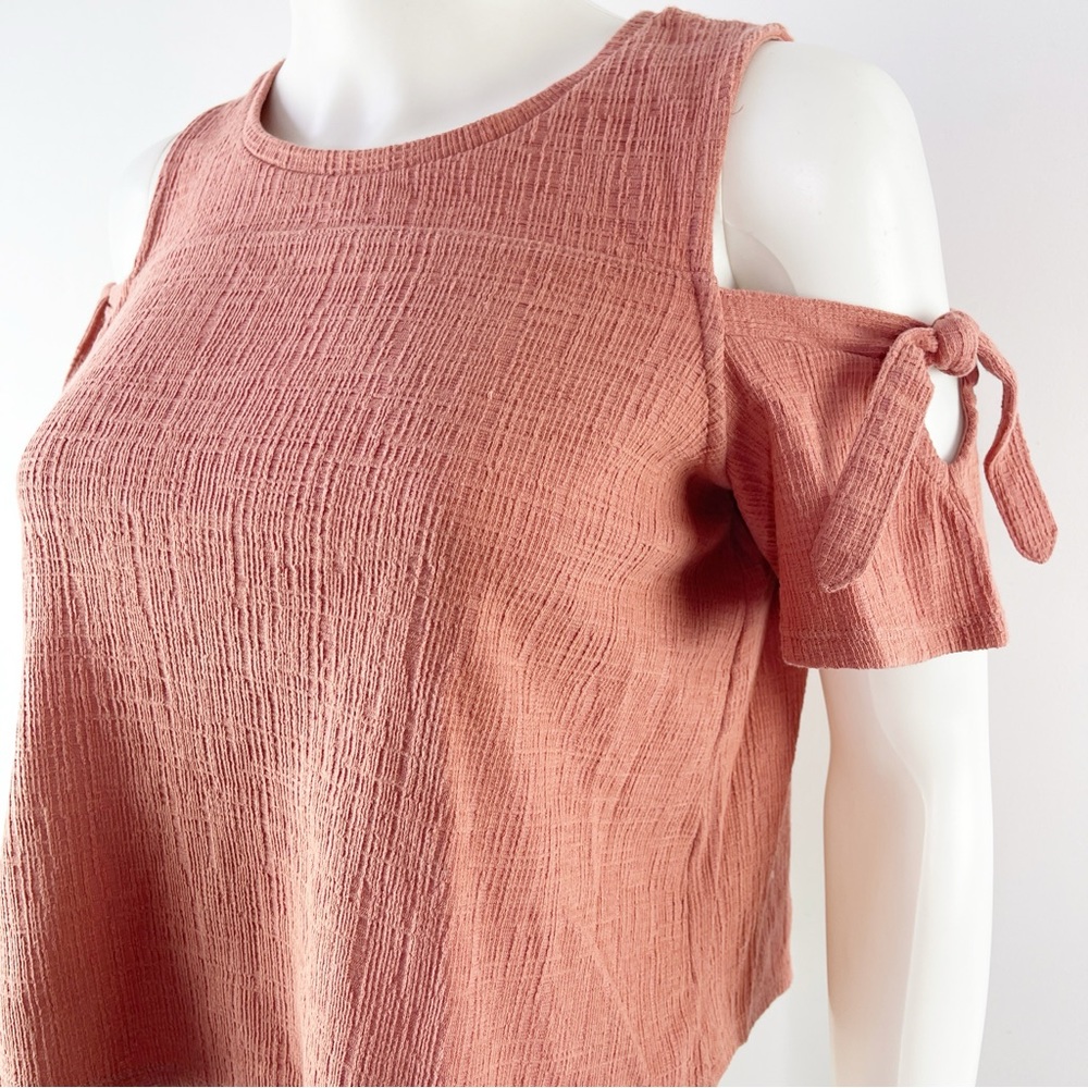 Madewell Coral Pink Short Cold Shoulder Sleeve Blouse Top Size XS - Picture 3 of 8